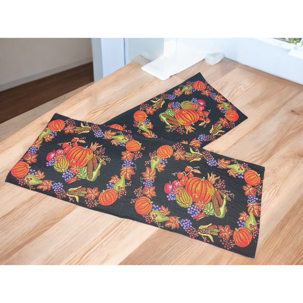 Vintage Table Runner Autumn Thanksgiving Harvest Pumpkin Design 13x70"